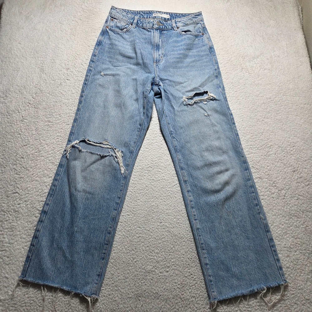 Garage Denim Jeans Women 9 Blue Distressed Wide Leg Raw Hem Y2K Streetwear